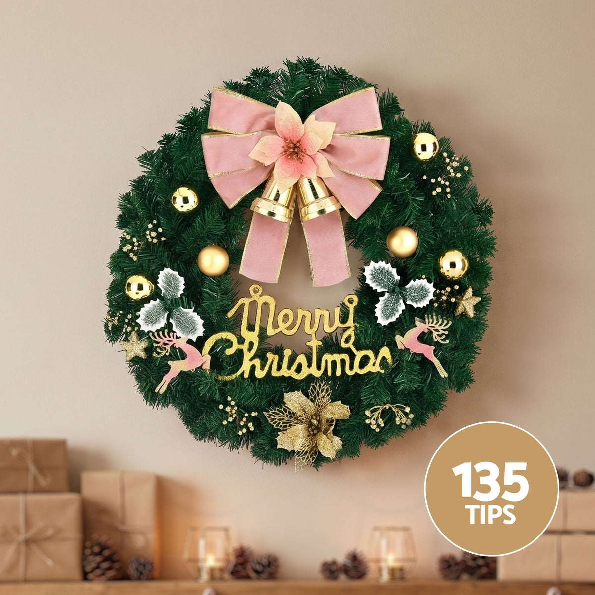 Jingle Jollys Christmas Wreath 60CM Garland Flowers Baubles Party