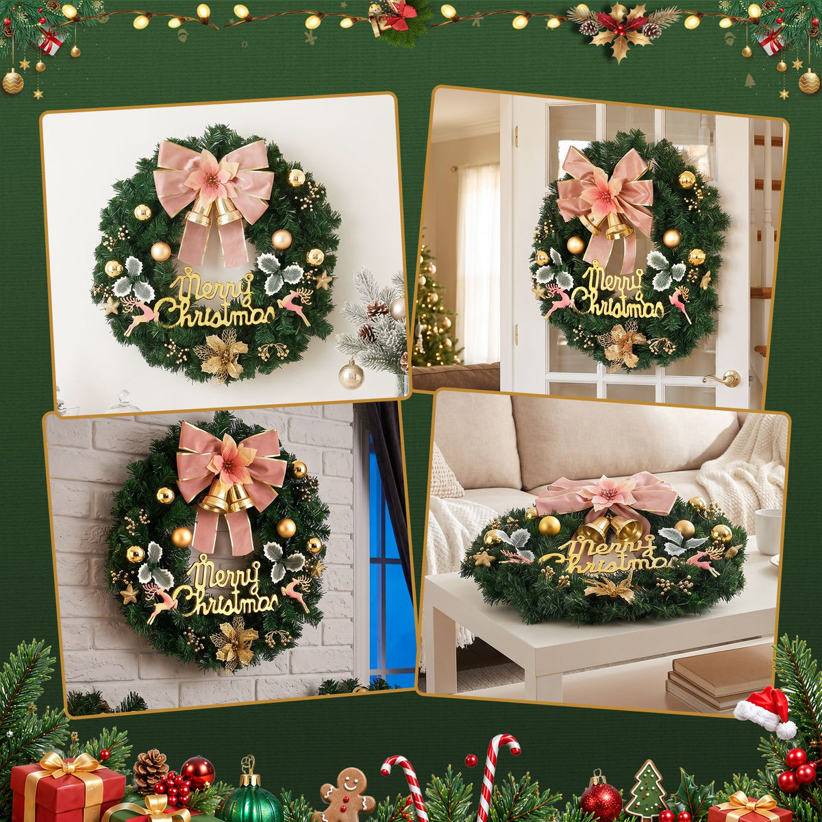 Jingle Jollys Christmas Wreath 60CM Garland Flowers Baubles Party