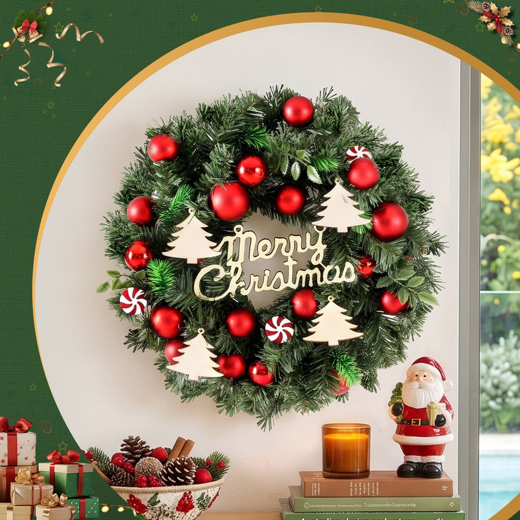 Jingle Jollys Christmas Wreath 40CM Xmas Garland Baubles Ornaments