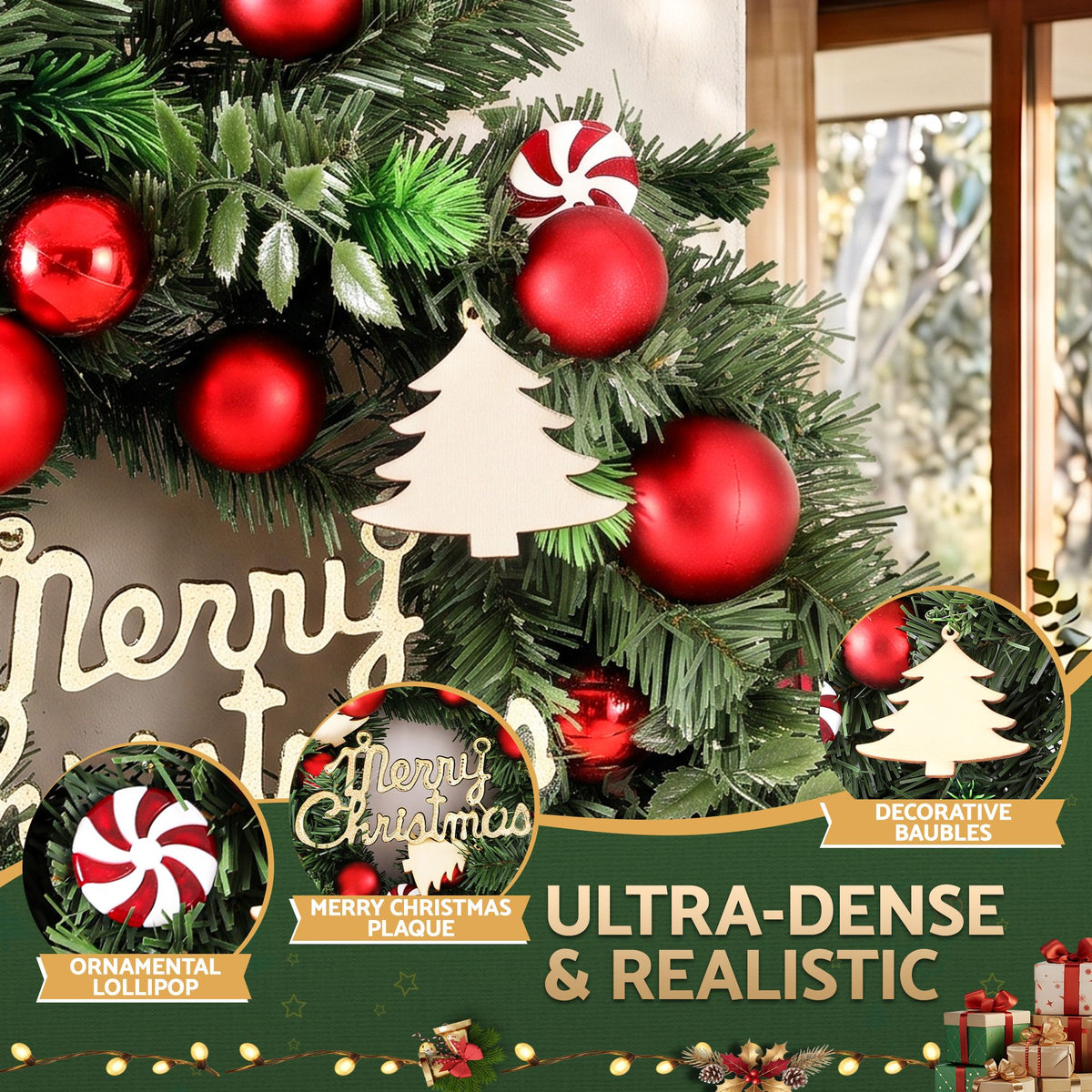 Jingle Jollys Christmas Wreath 40CM Xmas Garland Baubles Ornaments