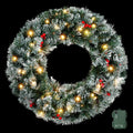 Jingle Jollys 60cm Christmas Wreath LED Lights Snowy Berries Garland
