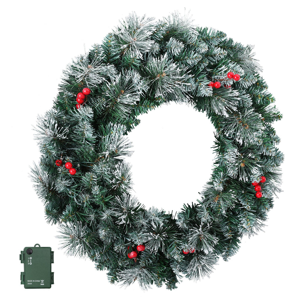 Jingle Jollys 60cm Christmas Wreath LED Lights Snowy Berries Garland
