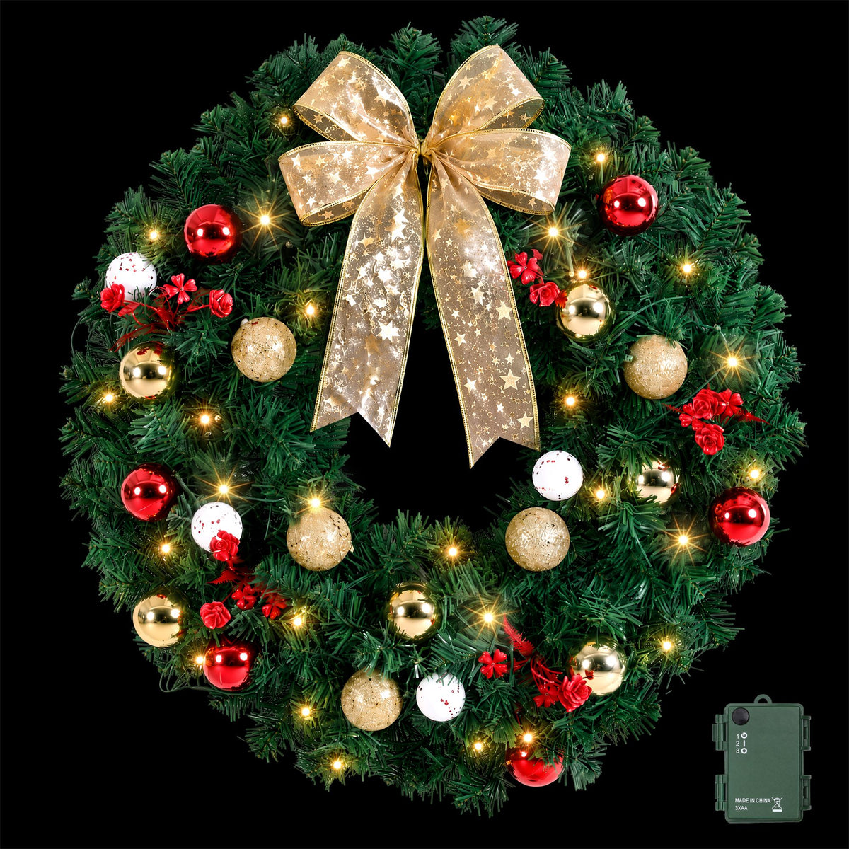 Jingle Jollys 60 cm Pre Lit Christmas Wreath, 40 Warm LEDs