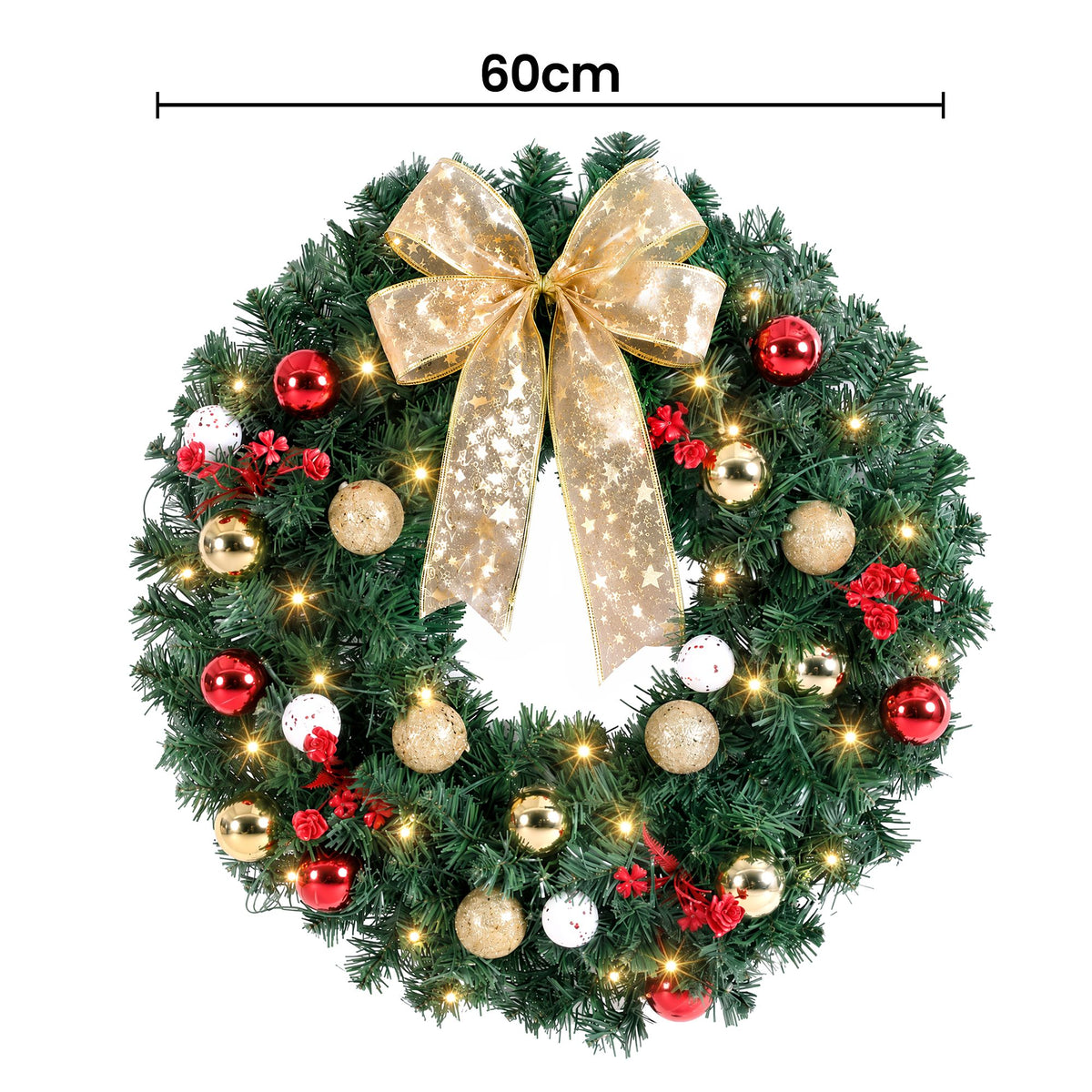 Jingle Jollys 60 cm Pre Lit Christmas Wreath, 40 Warm LEDs, photo 2 of 6