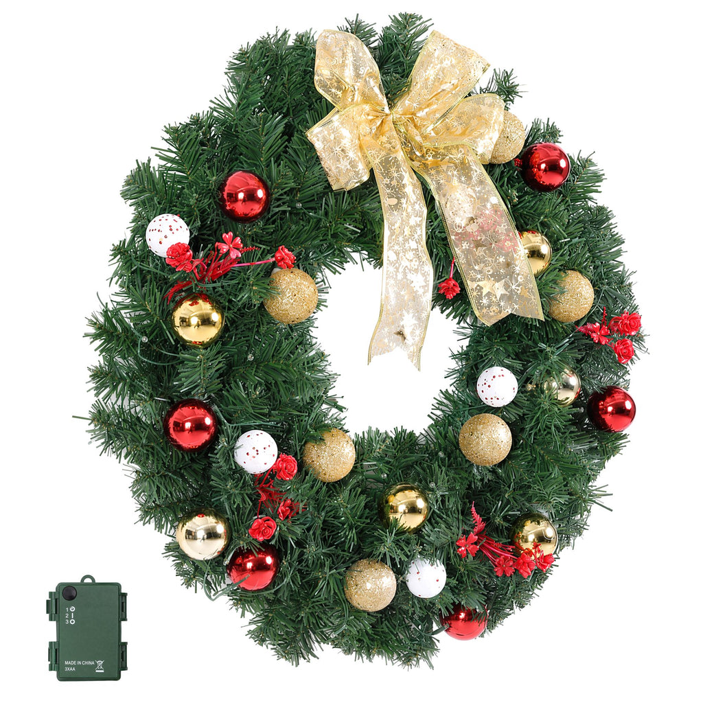 Jingle Jollys 60 cm Pre Lit Christmas Wreath, 40 Warm LEDs, shown in a real setting