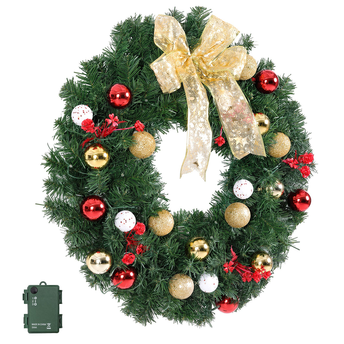 Jingle Jollys 60 cm Pre Lit Christmas Wreath, 40 Warm LEDs, shown in a real setting