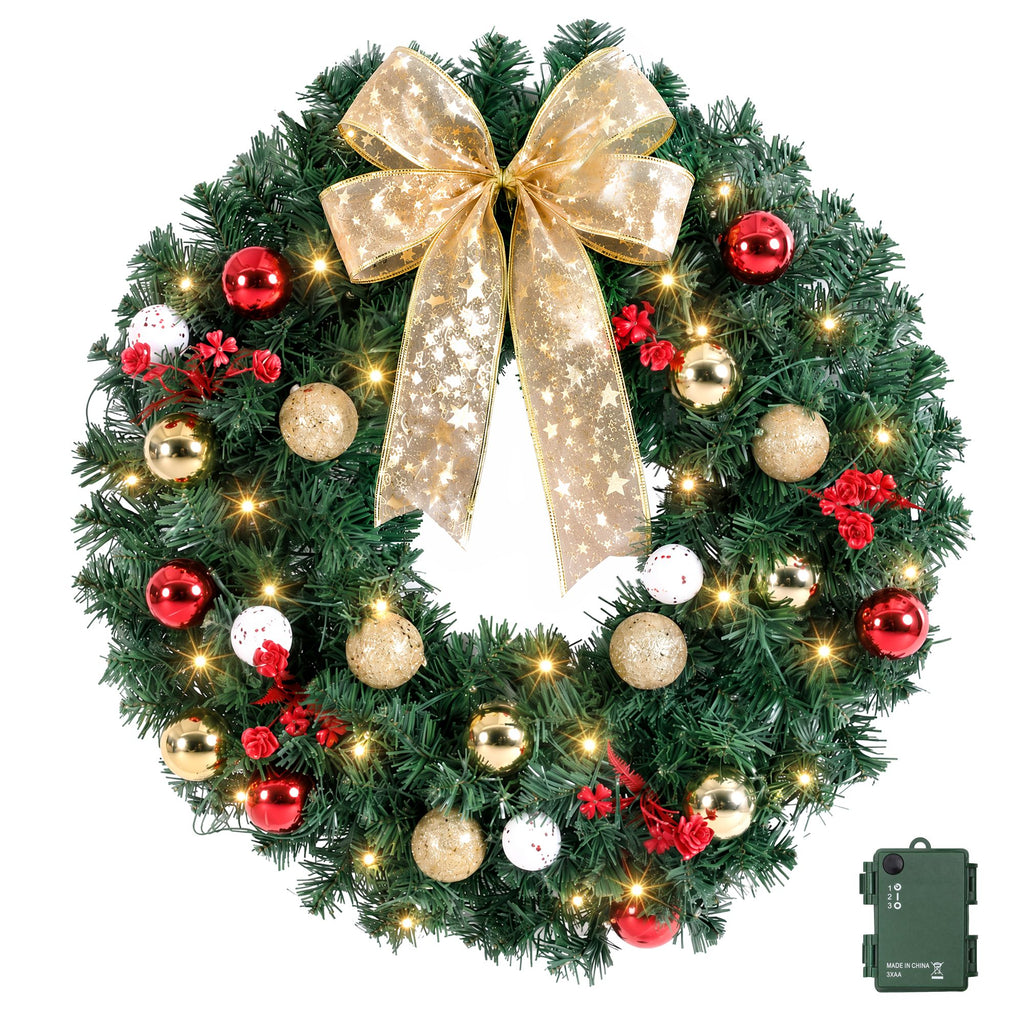 Jingle Jollys 60 cm Pre Lit Christmas Wreath, 40 Warm LEDs, shown in a real setting, photo 4 of 6