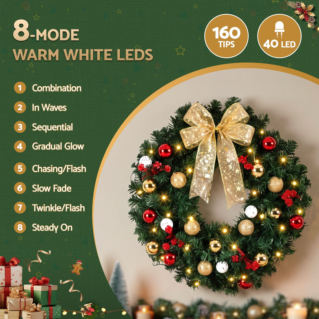 Jingle Jollys 60 cm Pre Lit Christmas Wreath, 40 Warm LEDs, photo 5 of 6