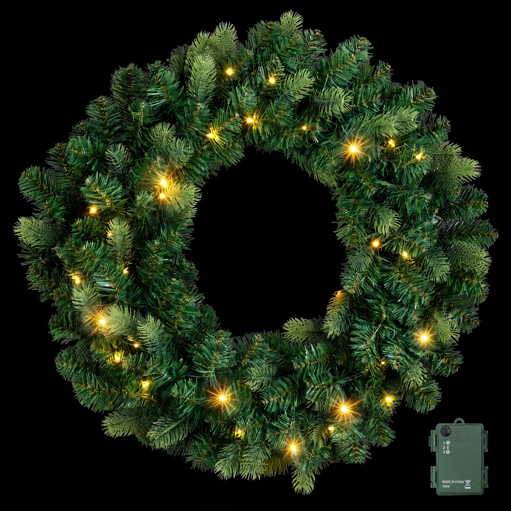 Jingle Jollys 60cm Pre-Lit Christmas Wreath GarlandsWarm White LED
