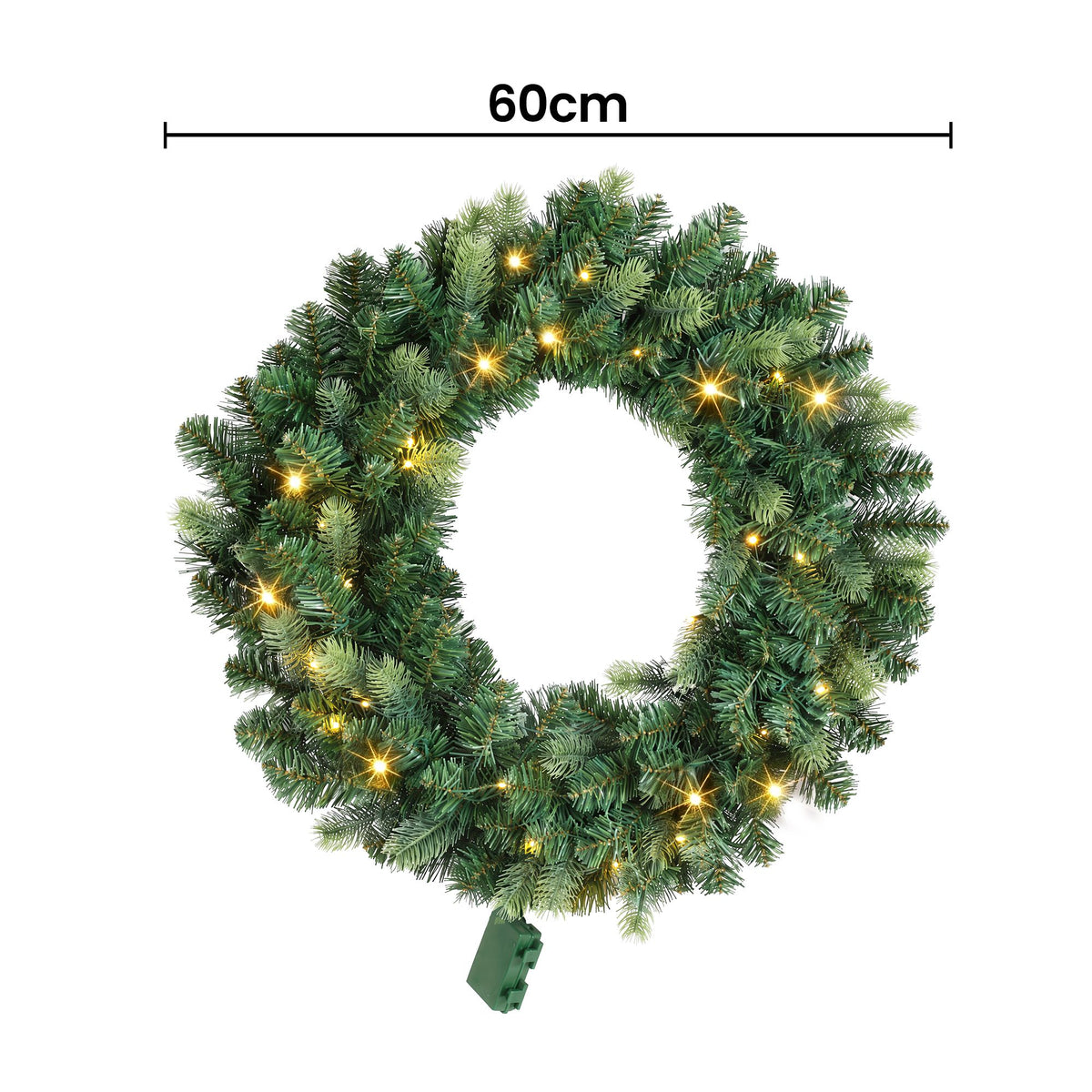 Jingle Jollys 60cm Pre-Lit Christmas Wreath GarlandsWarm White LED