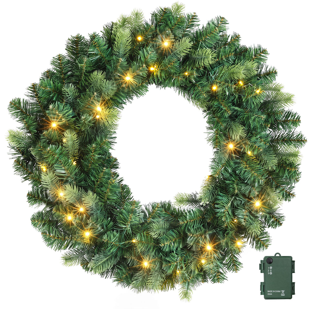 Jingle Jollys 60cm Pre-Lit Christmas Wreath GarlandsWarm White LED