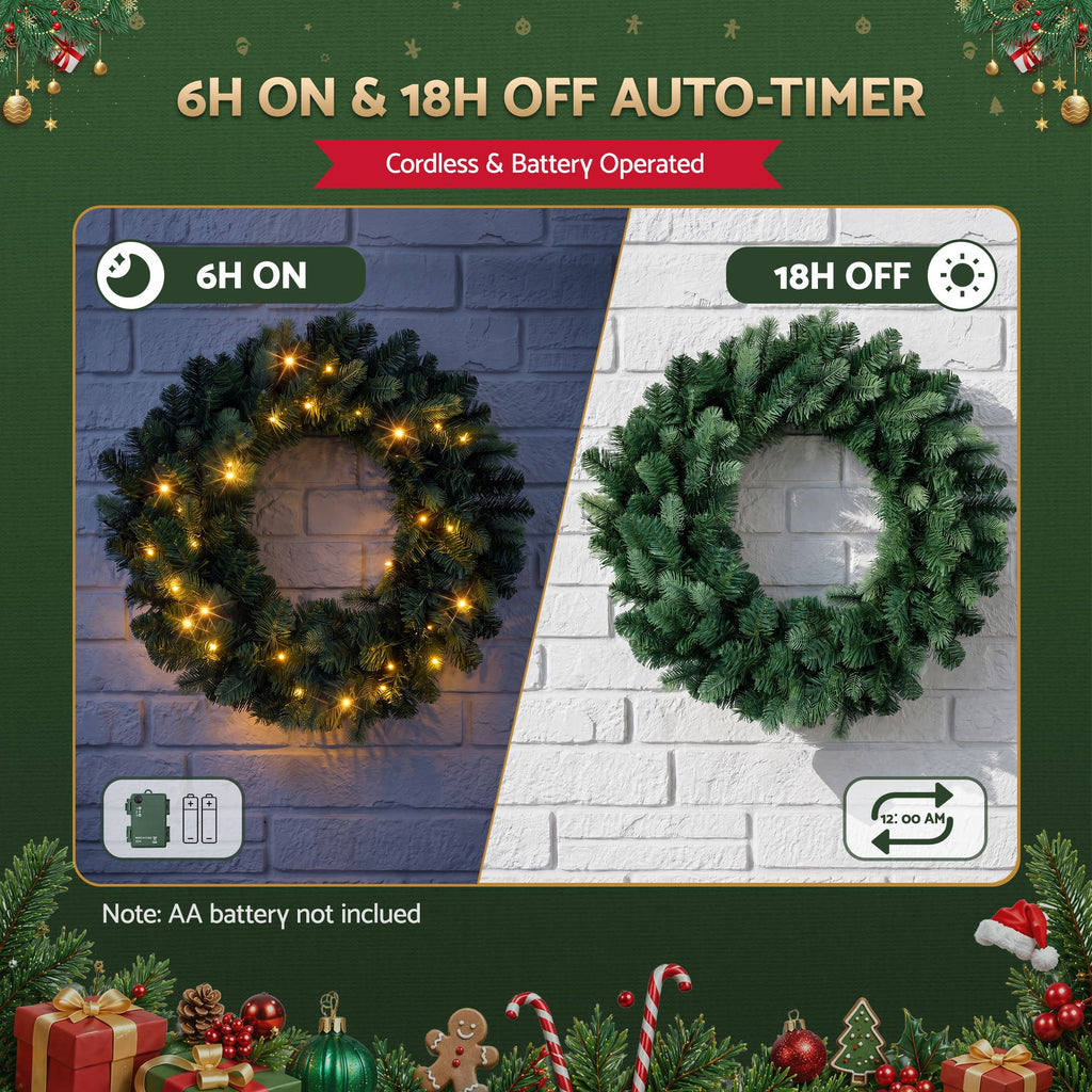 Jingle Jollys 60cm Pre-Lit Christmas Wreath GarlandsWarm White LED