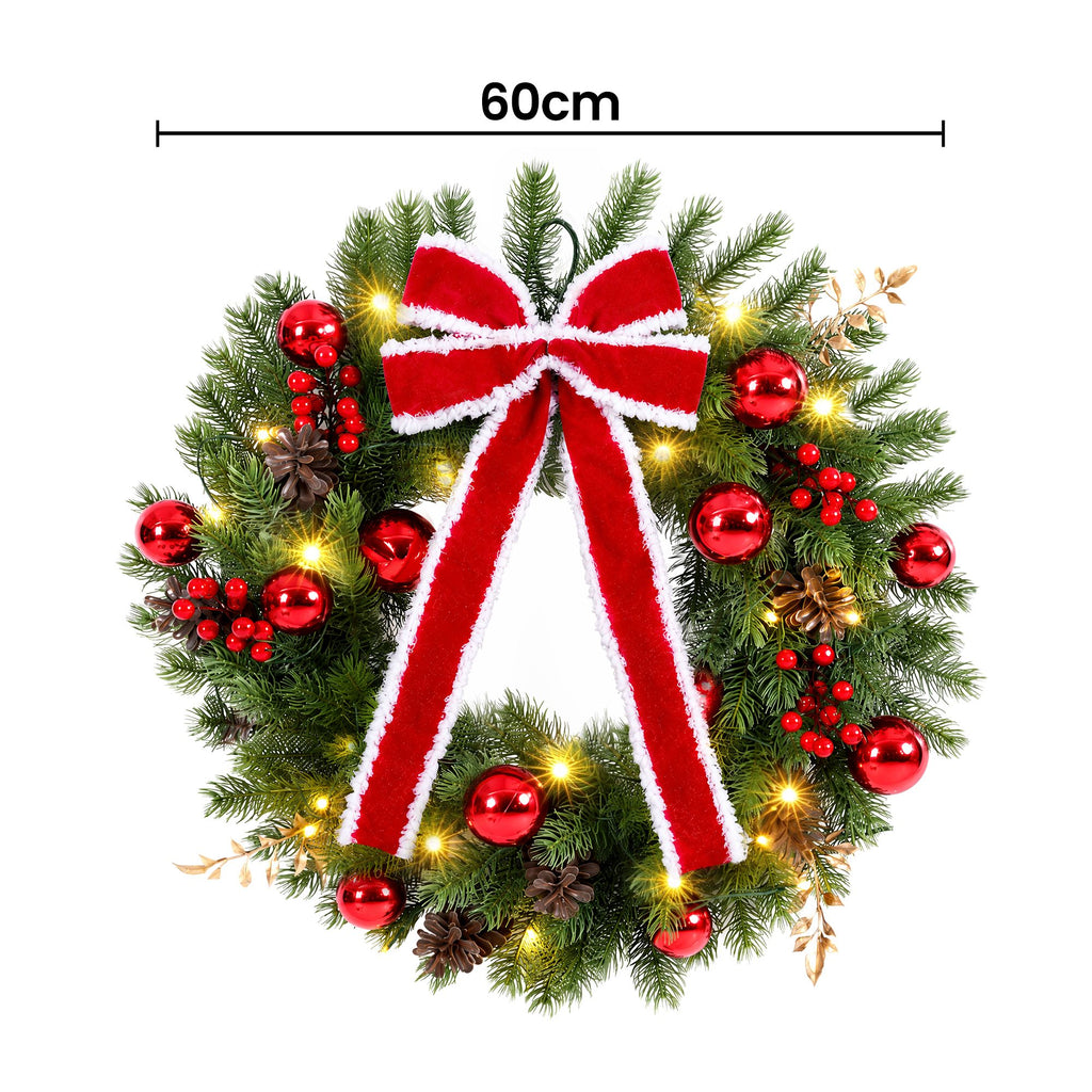 Jingle Jollys 60cm Pre-lit Christmas Wreath Garlands LED Light Front