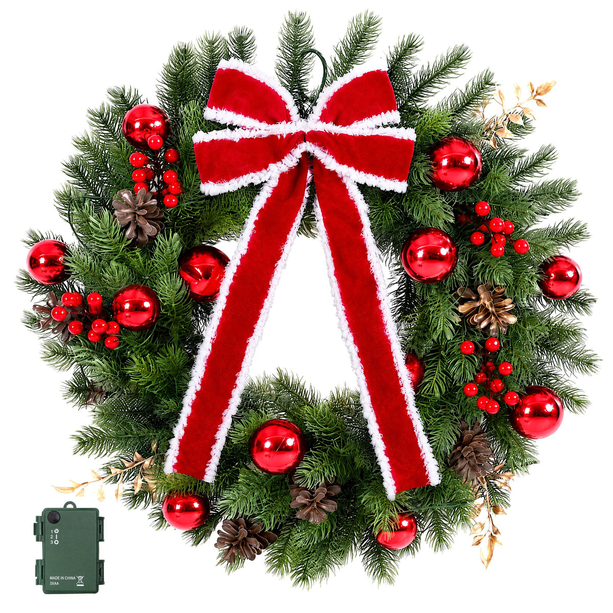Jingle Jollys 60cm Pre-lit Christmas Wreath Garlands LED Light Front