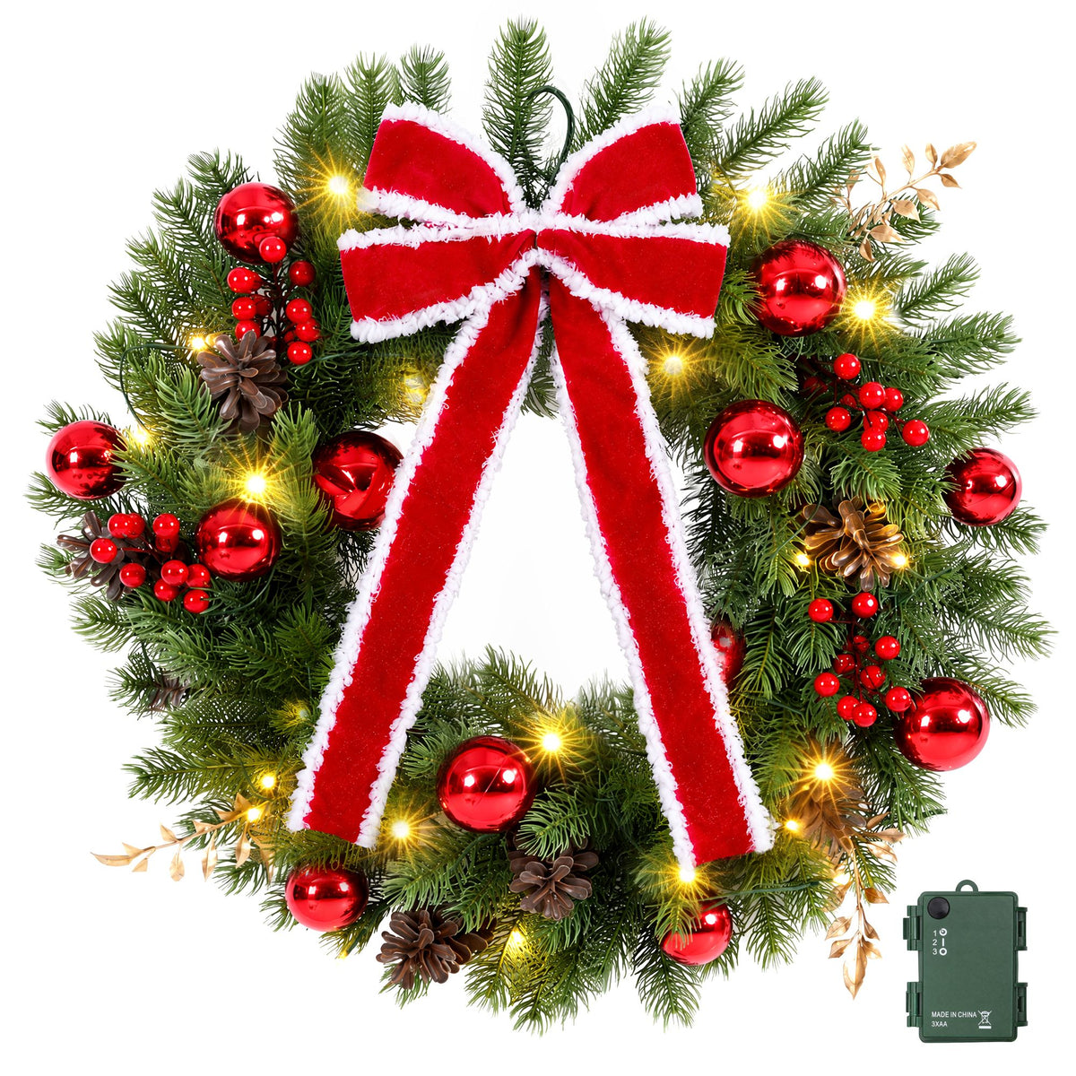 Jingle Jollys 60cm Pre-lit Christmas Wreath Garlands LED Light Front