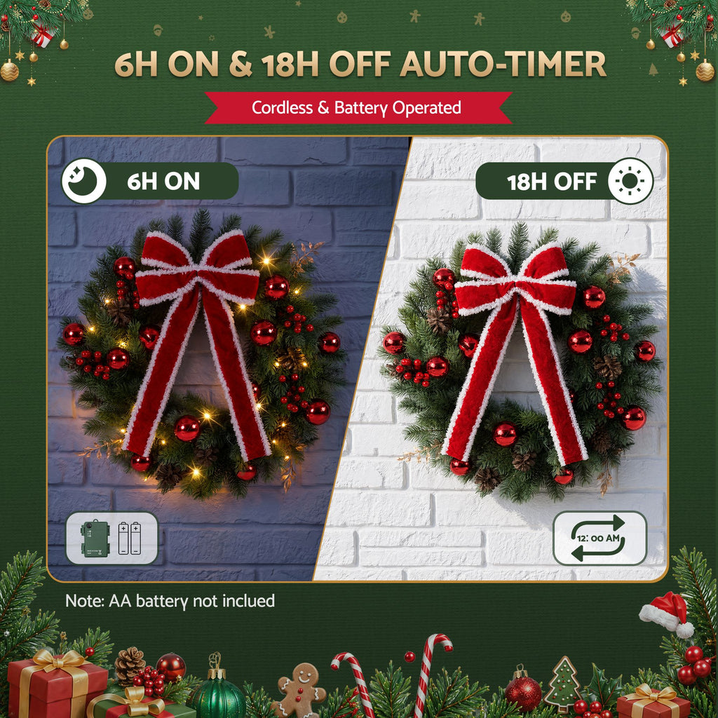 Jingle Jollys 60cm Pre-lit Christmas Wreath Garlands LED Light Front