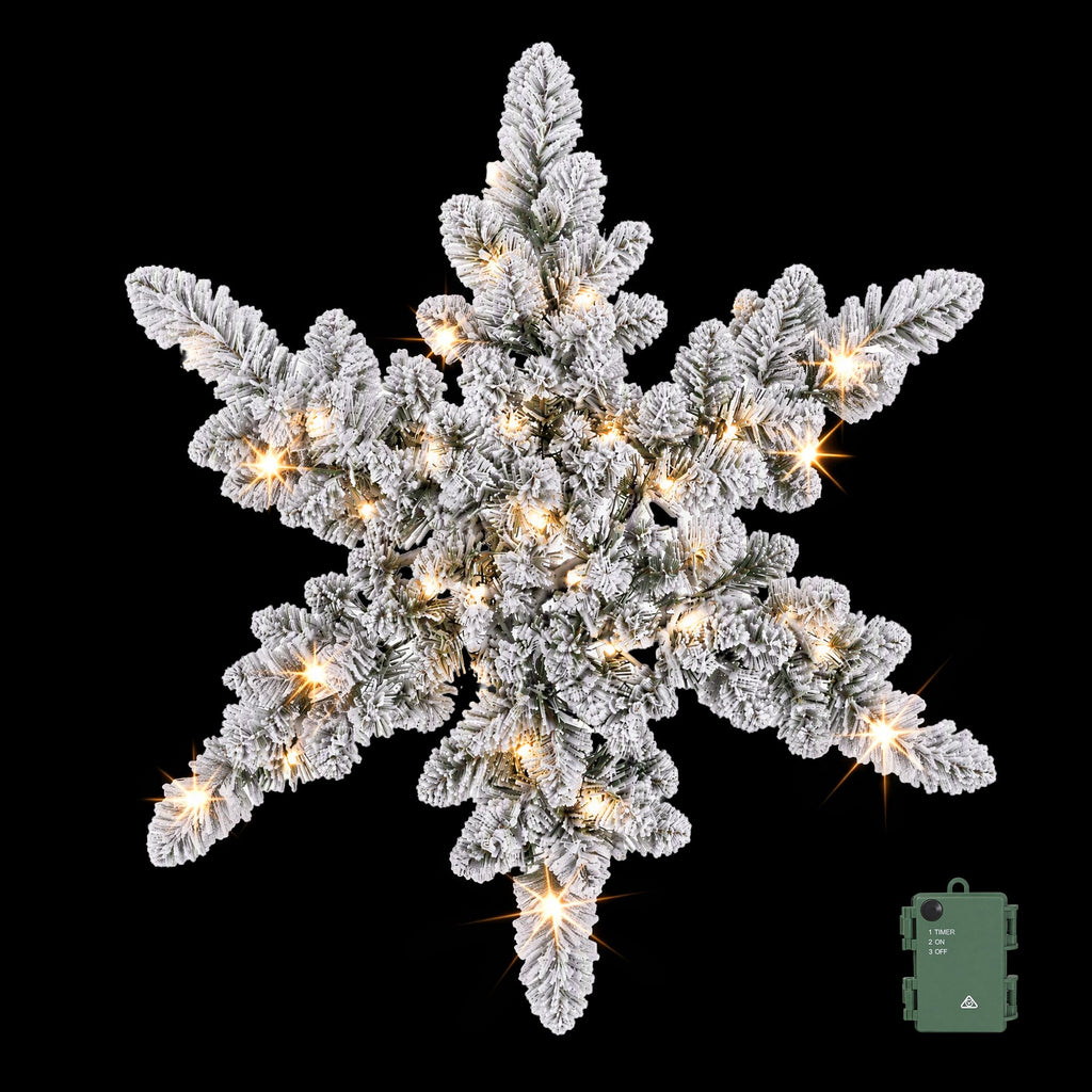Jingle Jollys 60cm Flocked Snowflake Christmas Wreath Garland Pre-Lit