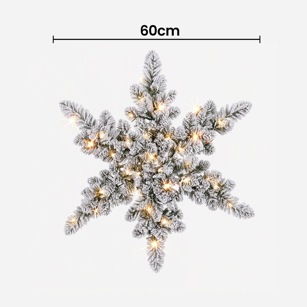 Jingle Jollys 60cm Flocked Snowflake Christmas Wreath Garland Pre-Lit