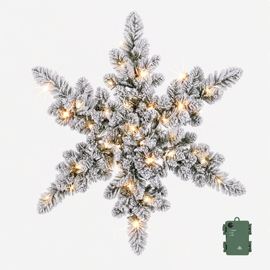 Jingle Jollys 60cm Flocked Snowflake Christmas Wreath Garland Pre-Lit