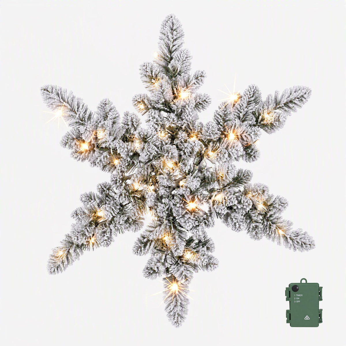 Jingle Jollys 60cm Flocked Snowflake Christmas Wreath Garland Pre-Lit
