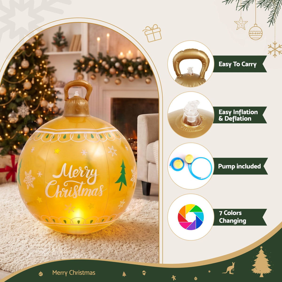 Jingle Jollys Christmas Inflatable Ball 60cm Led Illuminated Xmas