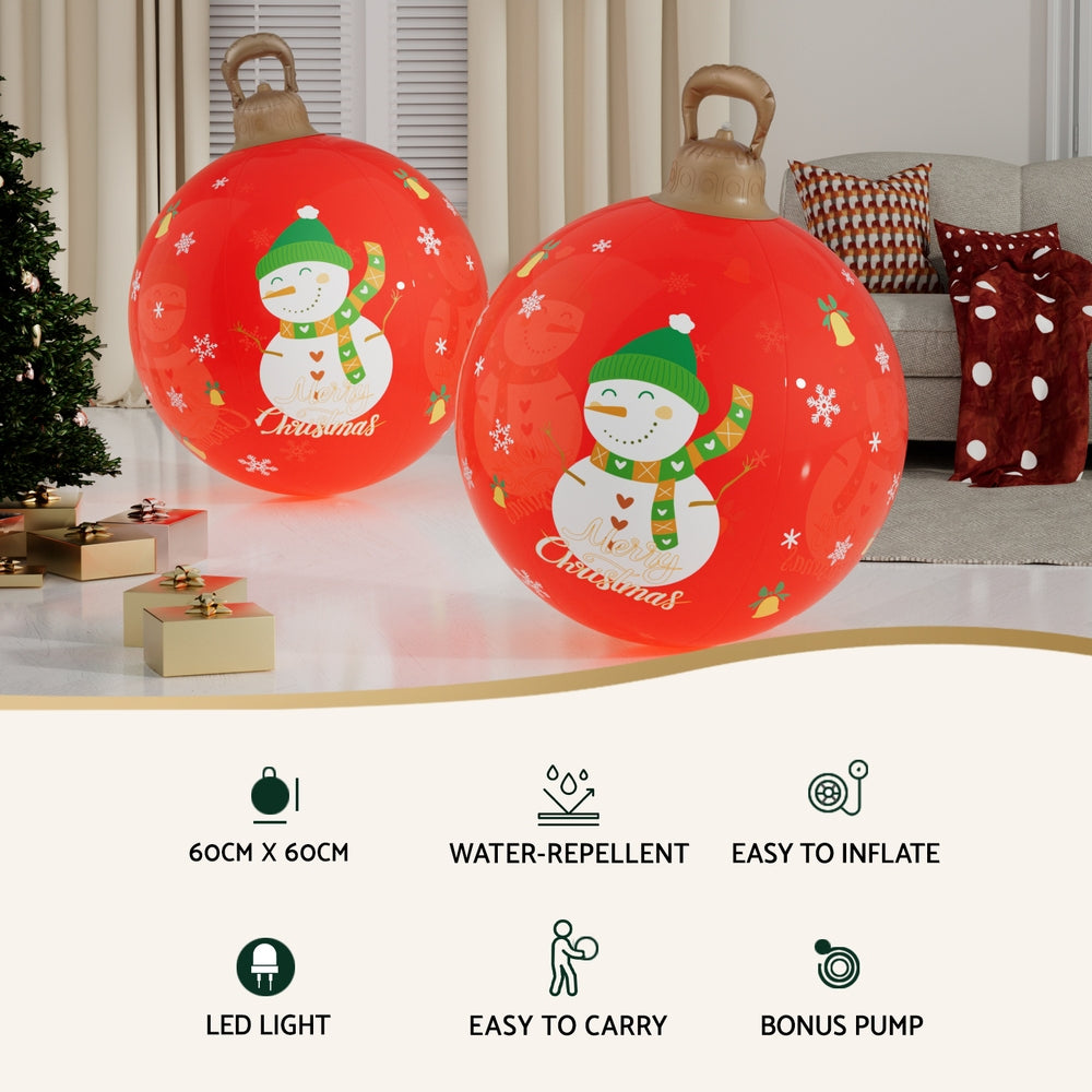 Jingle Jollys Christmas Inflatable Ball 60cm Illuminated Led Snowman