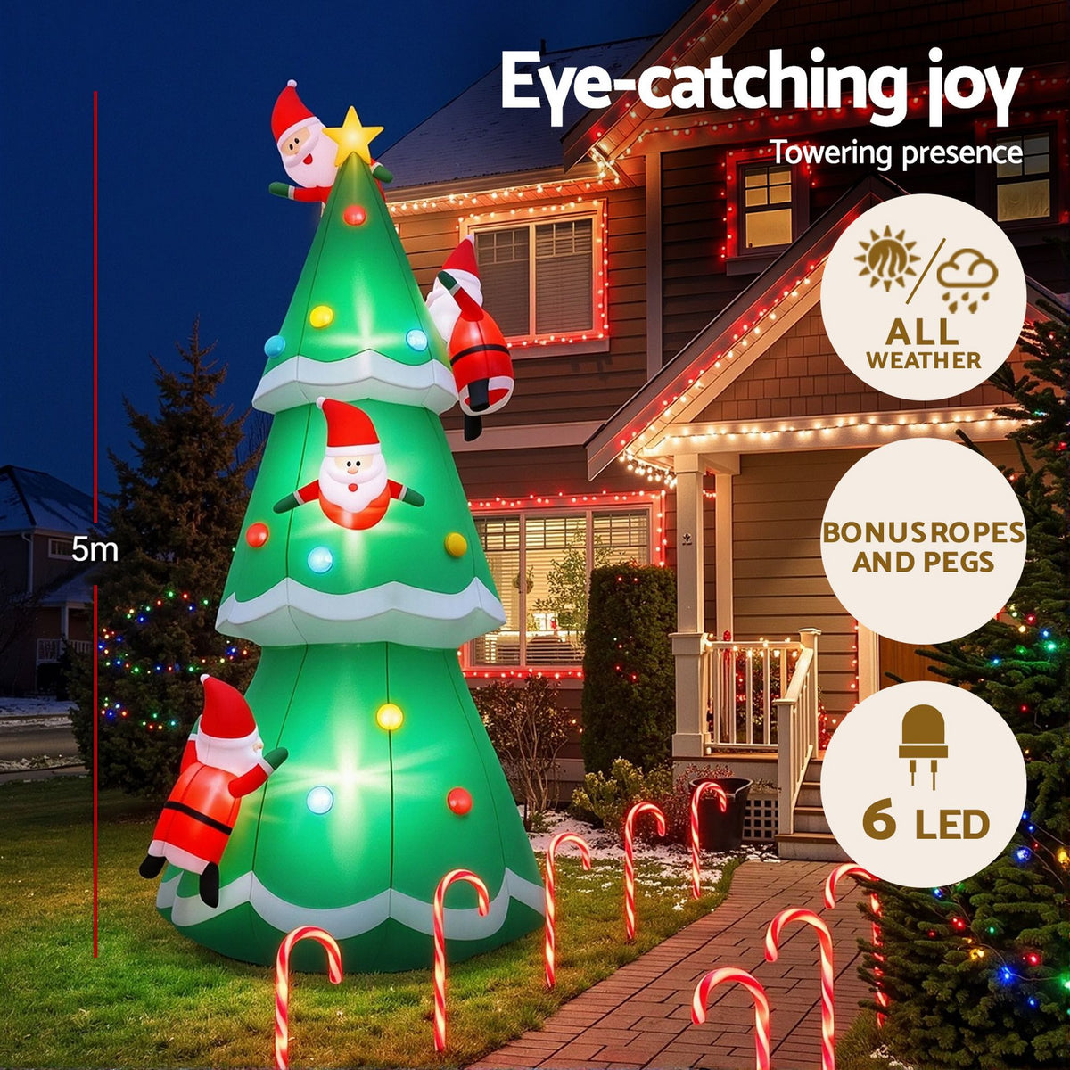 Jingle Jollys Christmas Inflatable Santa Tree 5M Illuminated
