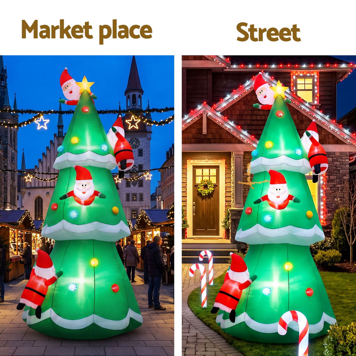 Jingle Jollys Christmas Inflatable Santa Tree 5M Illuminated