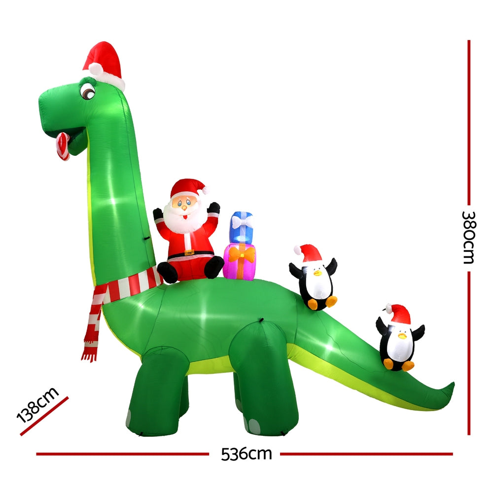 Jingle Jollys Christmas Inflatable Santa Dinosaur 3.8M
