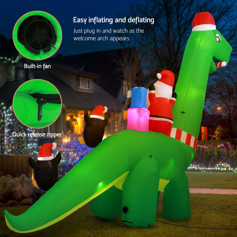 Jingle Jollys Christmas Inflatable Santa Dinosaur 3.8M