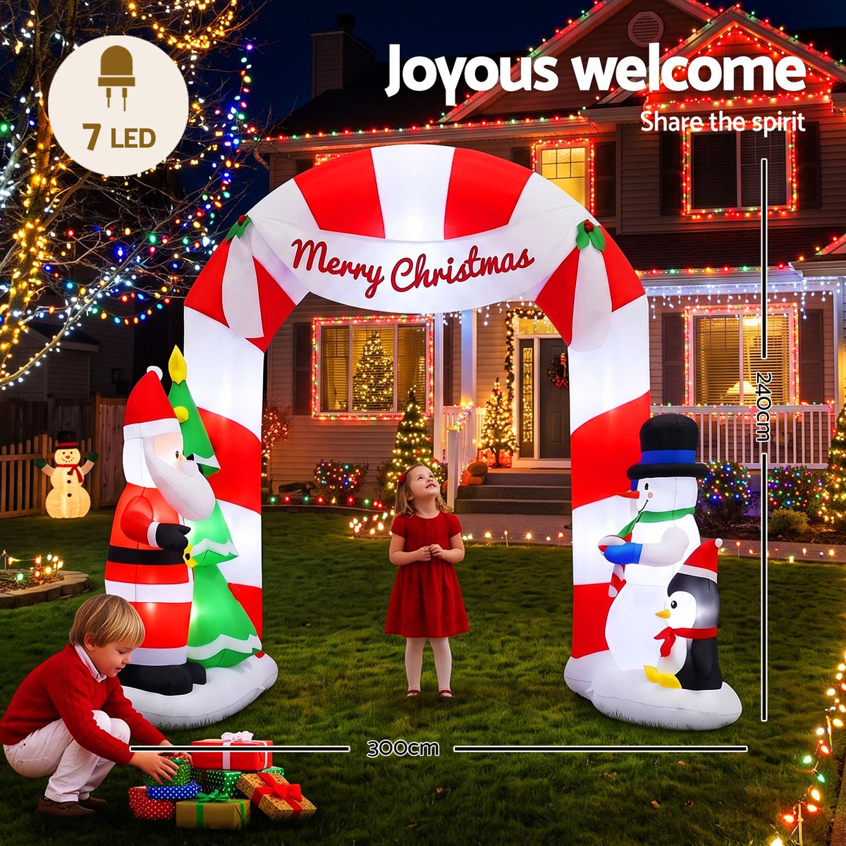 Jingle Jollys Christmas Inflatable Archwary Santa 3M Illuminated