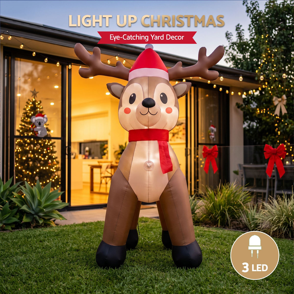 Jingle Jollys Christmas Inflatable Reindeer 2.5M Illuminated