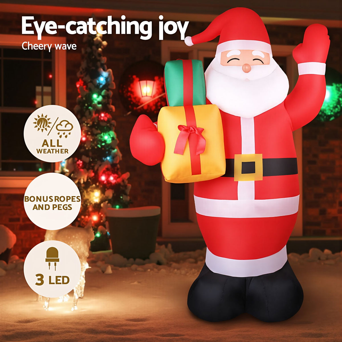 Jingle Jollys Christmas Inflatable Santa 2.4M Illuminated