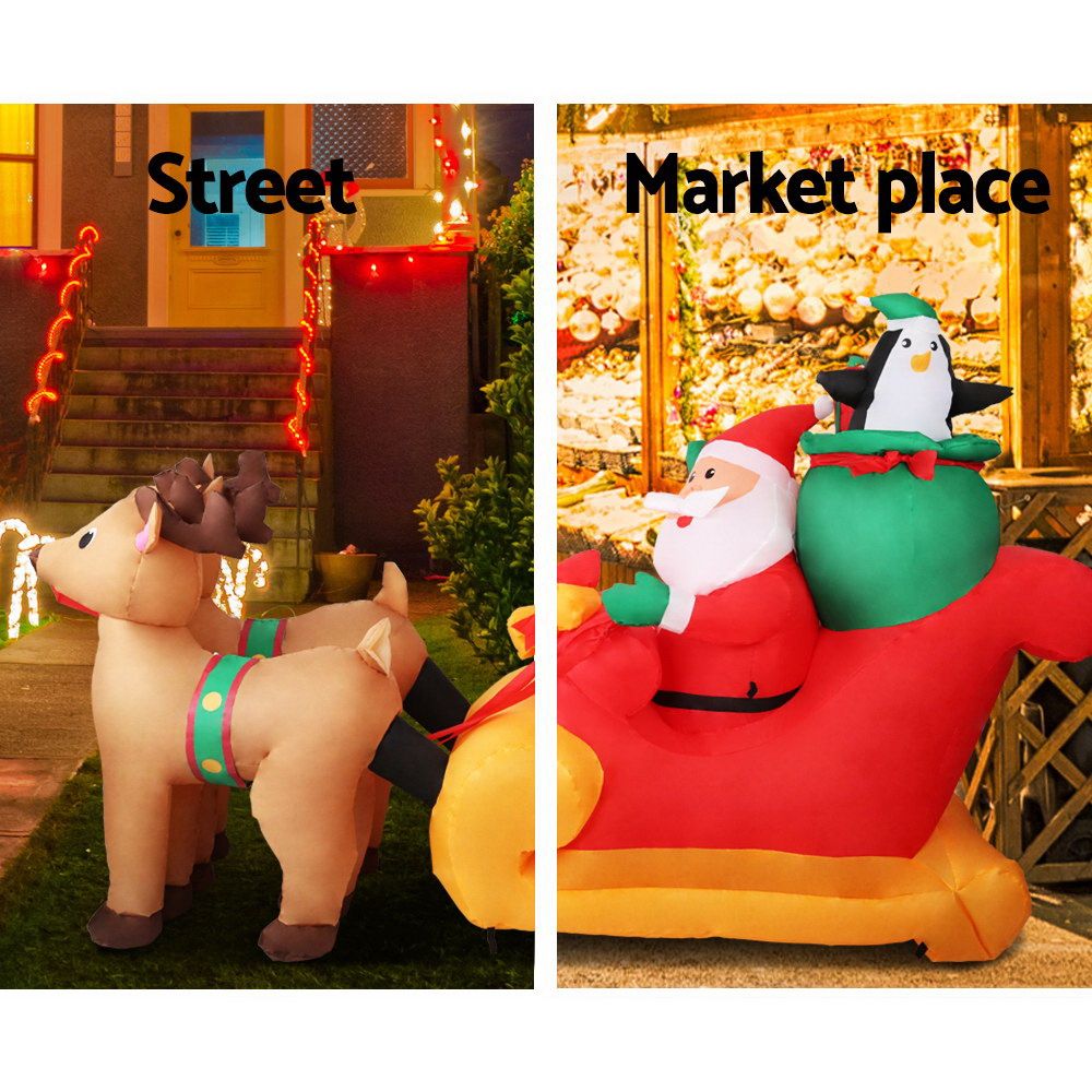 Jingle Jollys Christmas Inflatable Santa Sleigh 2.2M Illuminated