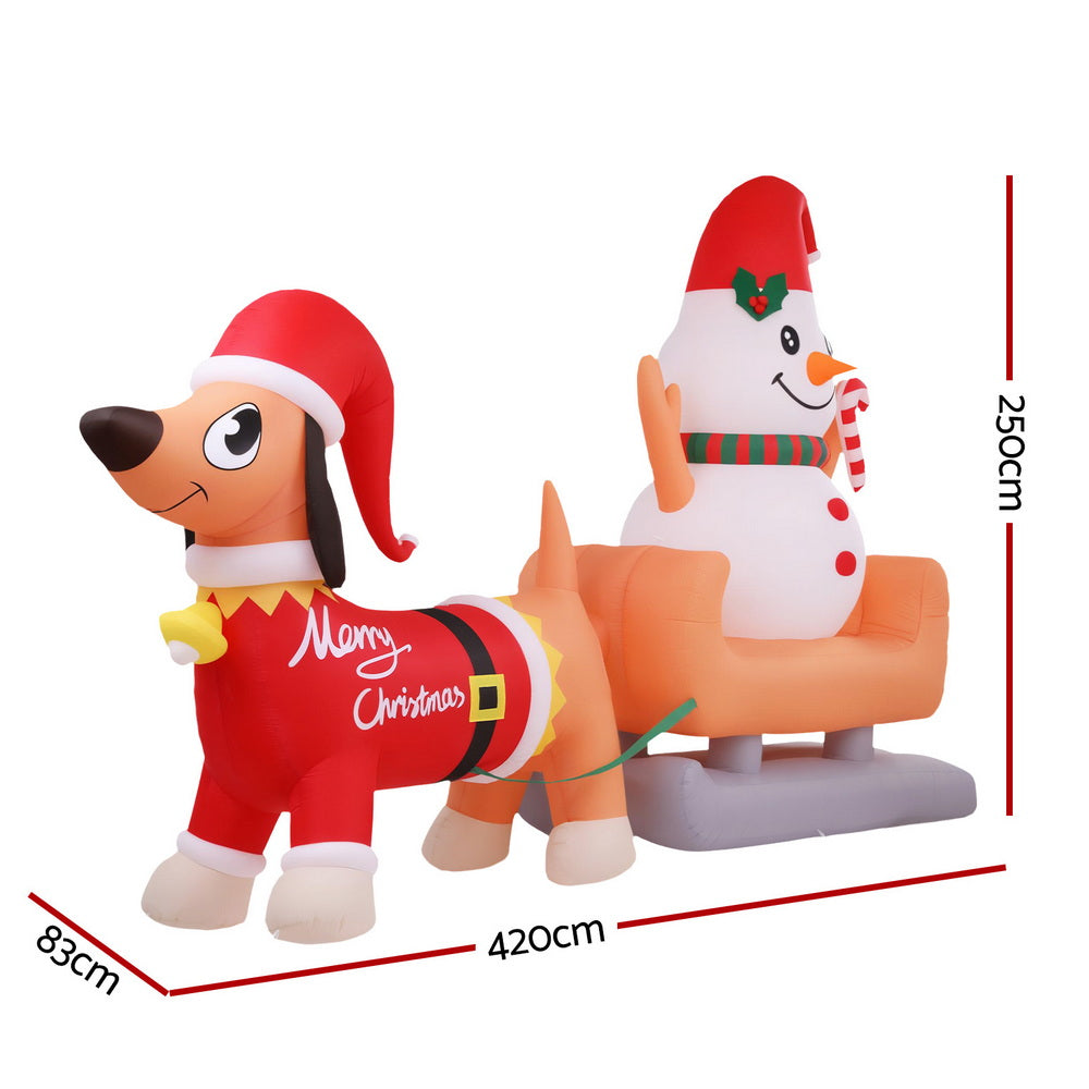 Jingle Jollys Christmas Inflatable Snowman Dog 4.2M Tall Outdoor