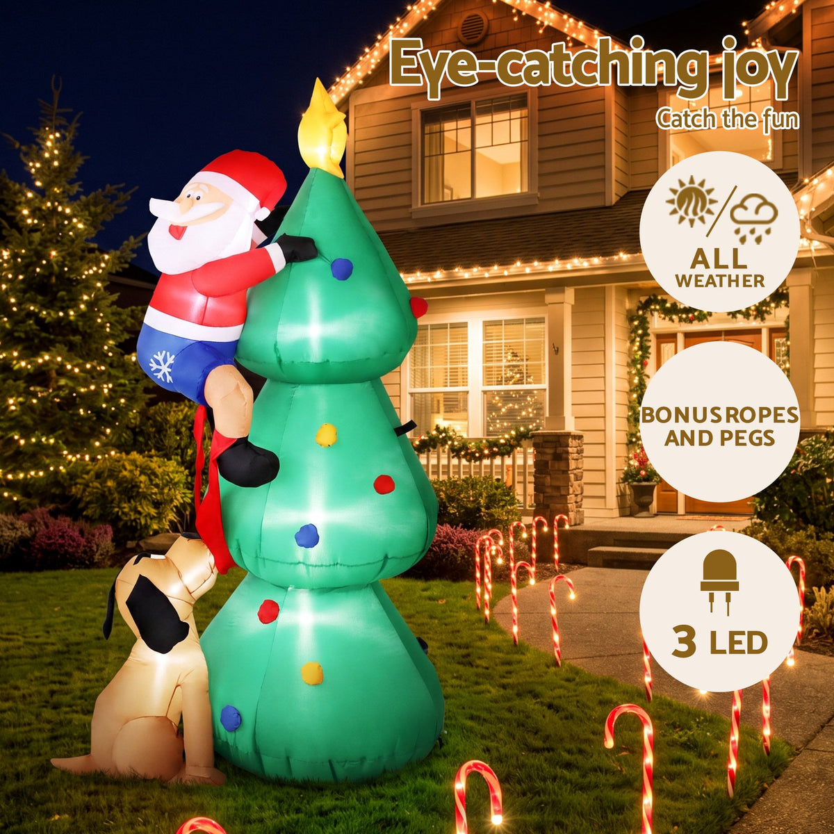 Jingle Jollys Christmas Inflatable Santa Tree 1.8M Illuminated