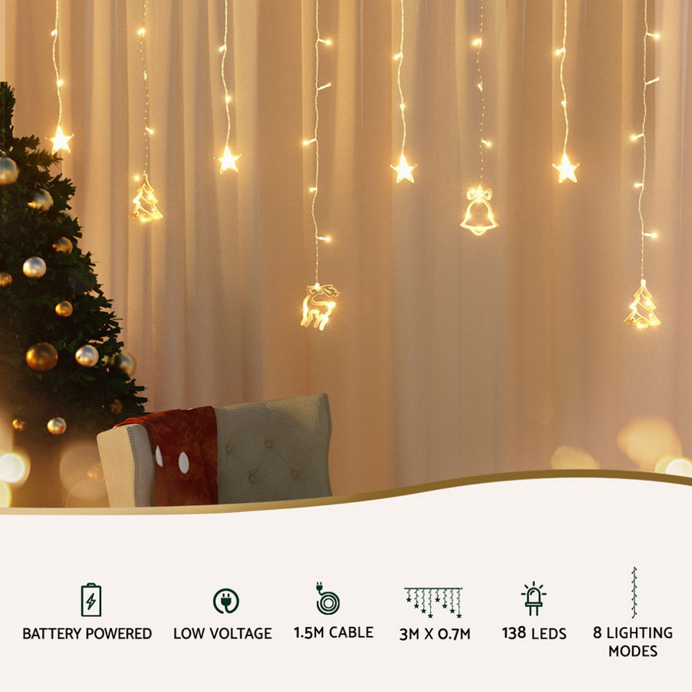 Jingle Jollys 3M Christmas Icicle Lights String Lights 138 LED Warm