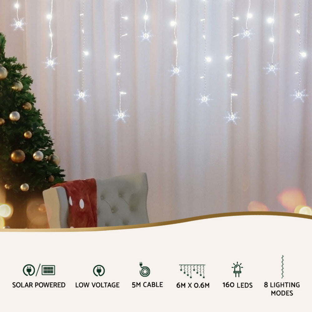 Jingle Jollys 6M Christmas Icicle Lights String Light 160 LED Solar