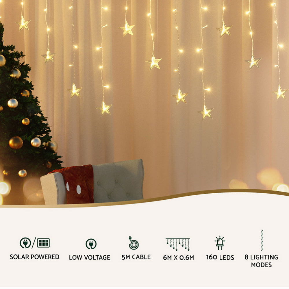 Jingle Jollys 6M Christmas Icicle Lights String Light 160 LED Solar
