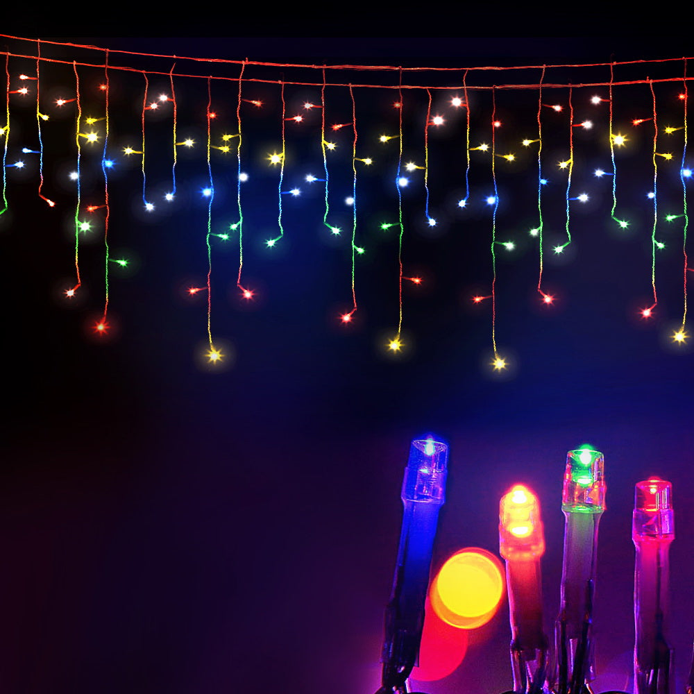 Jingle Jollys 12.5M Solar Christmas Lights Icicle String Light Multi