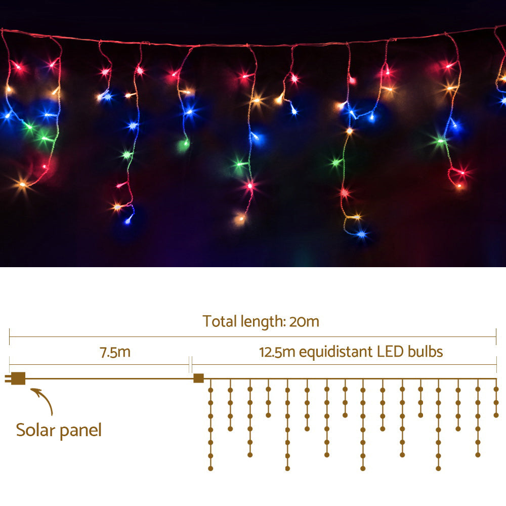 Jingle Jollys 12.5M Solar Christmas Lights Icicle String Light Multi