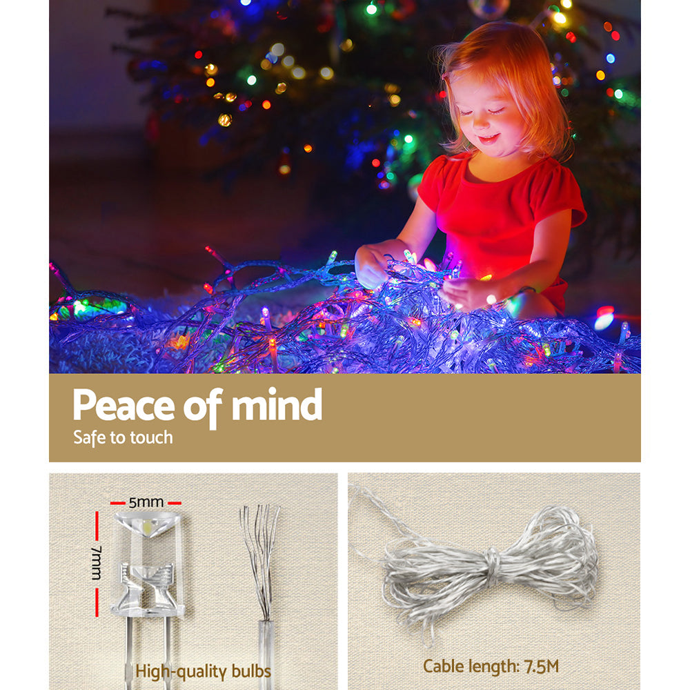 Jingle Jollys 12.5M Solar Christmas Lights Icicle String Light Multi