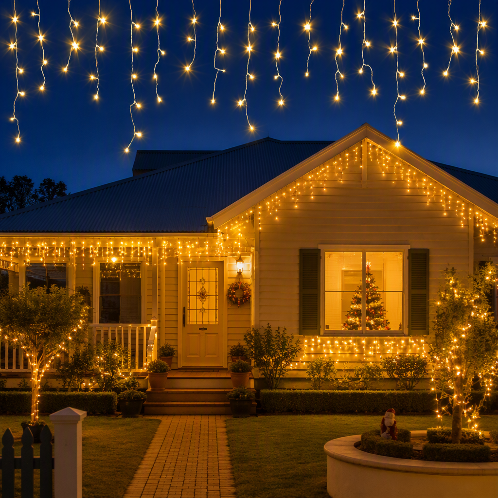 Jingle Jollys 12.5M Solar Christmas Lights Icicle String Light Warm