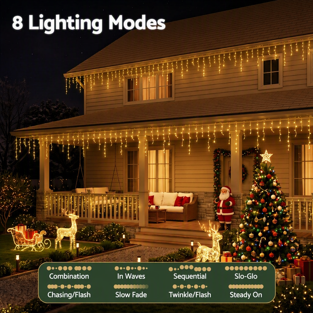 Jingle Jollys 12.5M Solar Christmas Lights Icicle String Light Warm