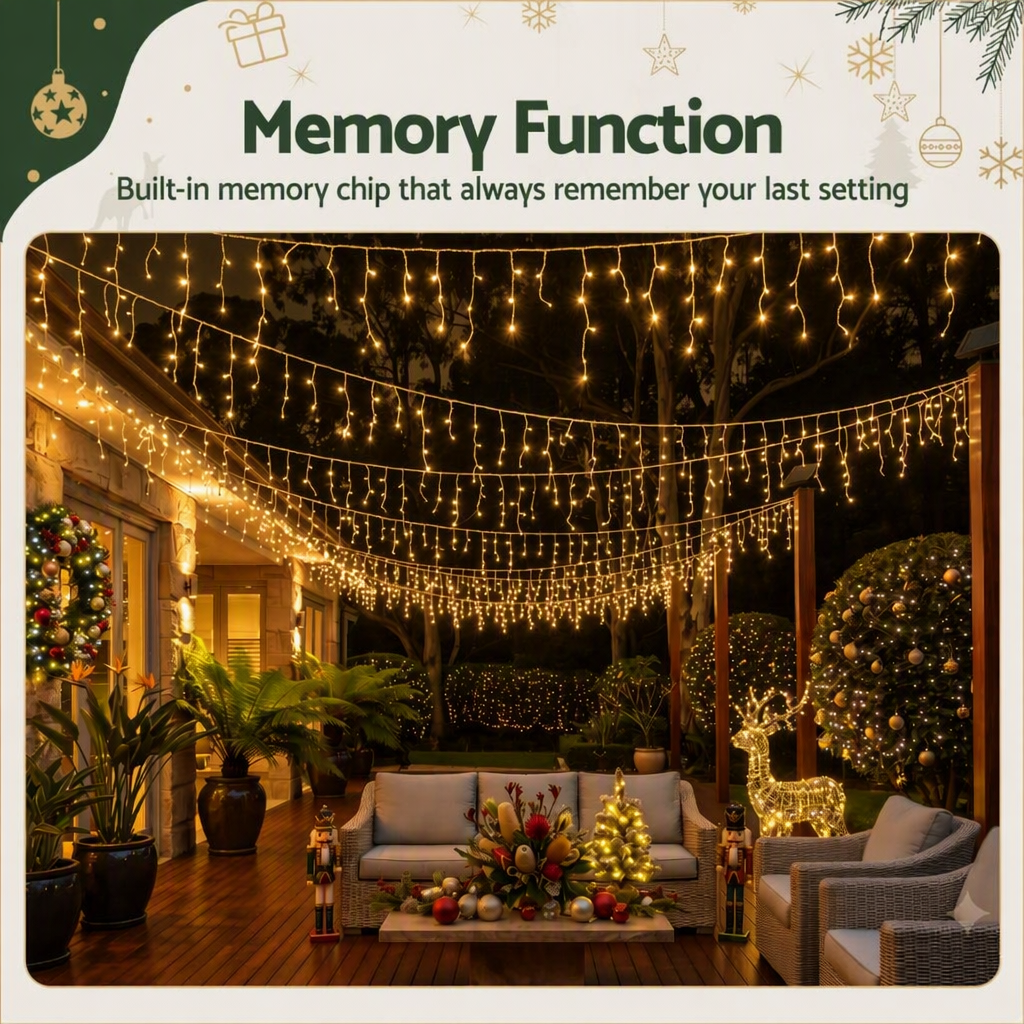 Jingle Jollys 12.5M Solar Christmas Lights Icicle String Light Warm