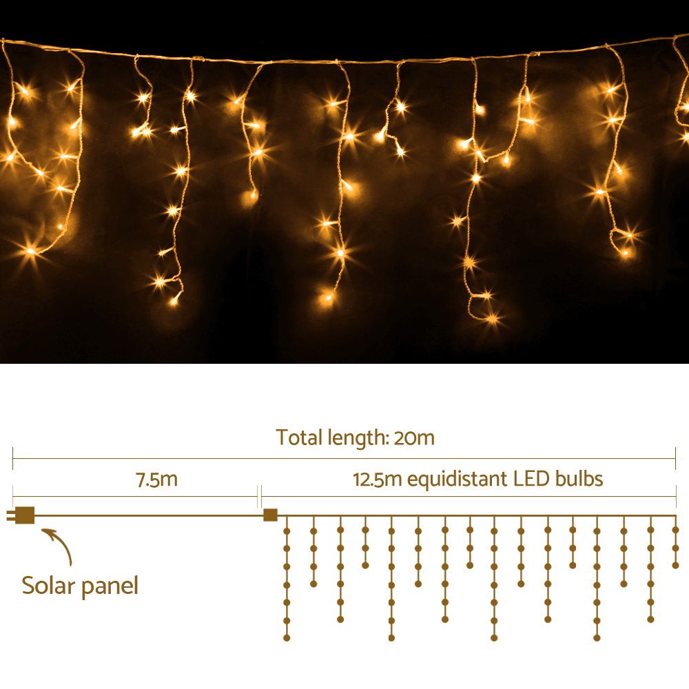 Jingle Jollys 12.5M Solar Christmas Lights Icicle String Light Warm