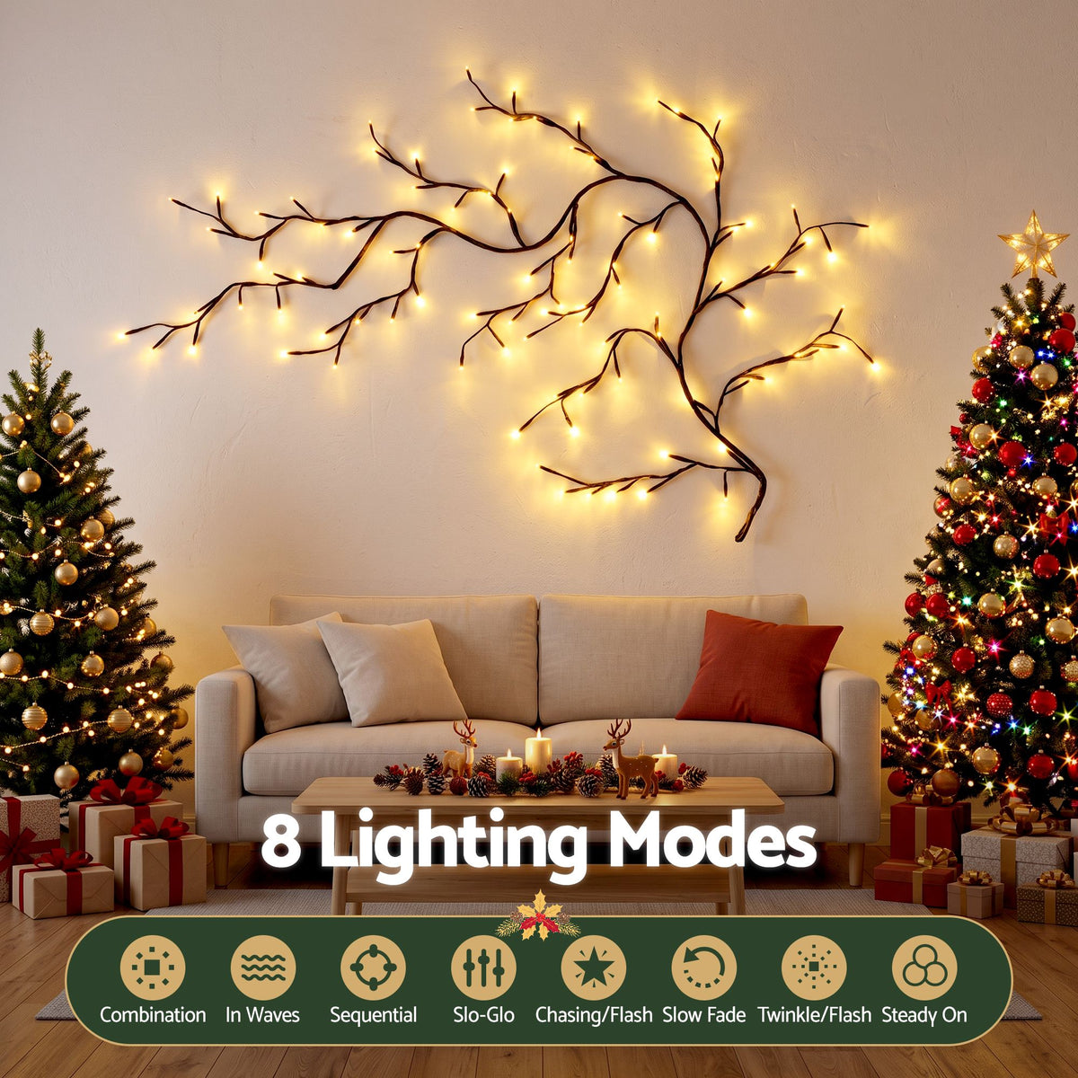 Jingle Jollys Christmas Willow Vine Lights Branch LED Fairy DIY Wall