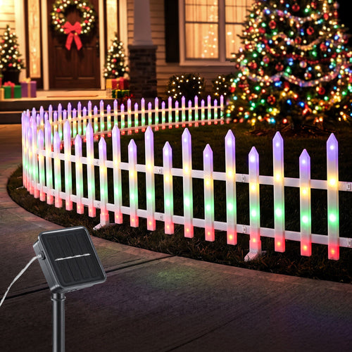 Jingle Jollys Solar Fence Lights, Multicolour, 3 m, 8 Pieces, lit up in the dark
