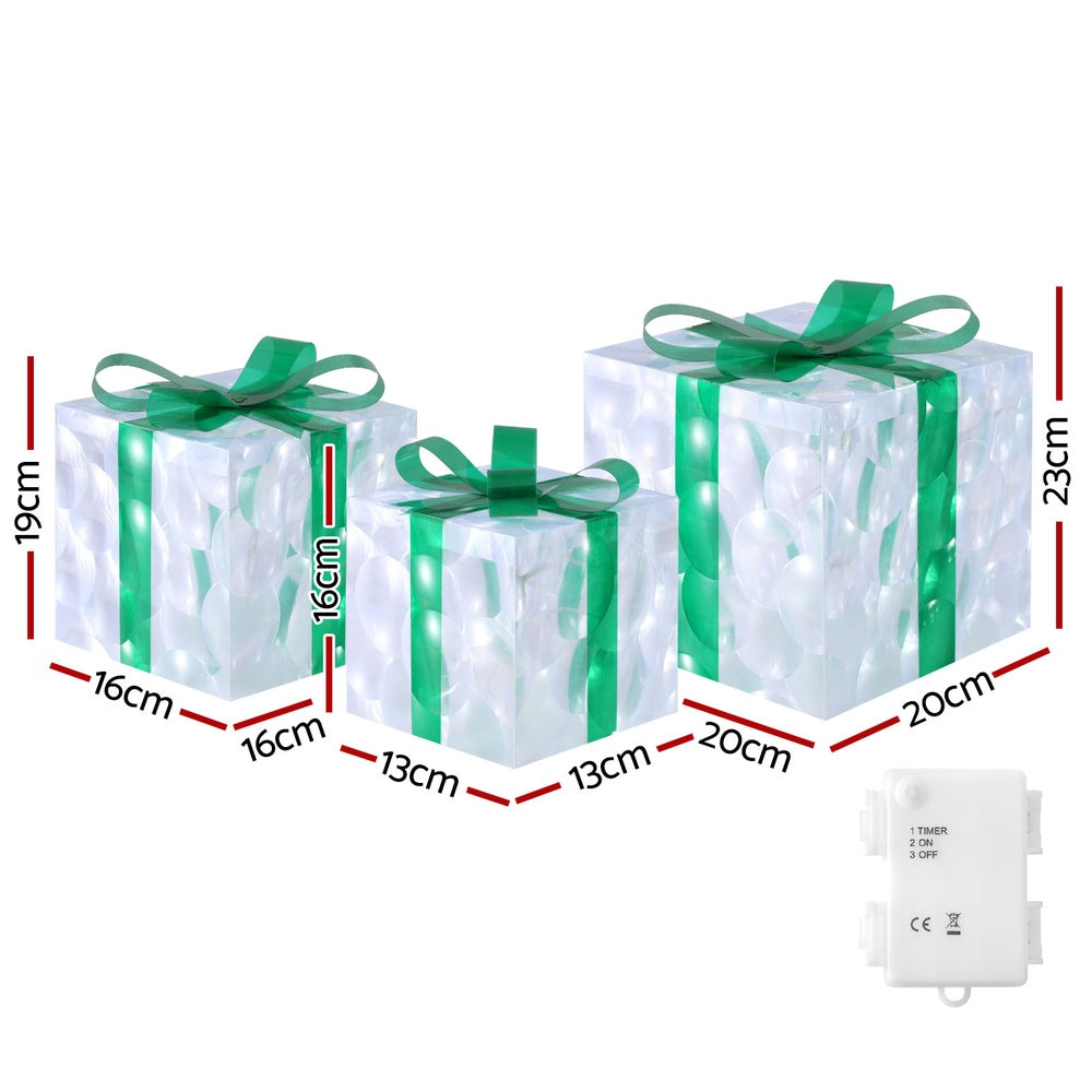Jingle Jollys 70 LED Light-Up Gift Box Decorations, Set of 3