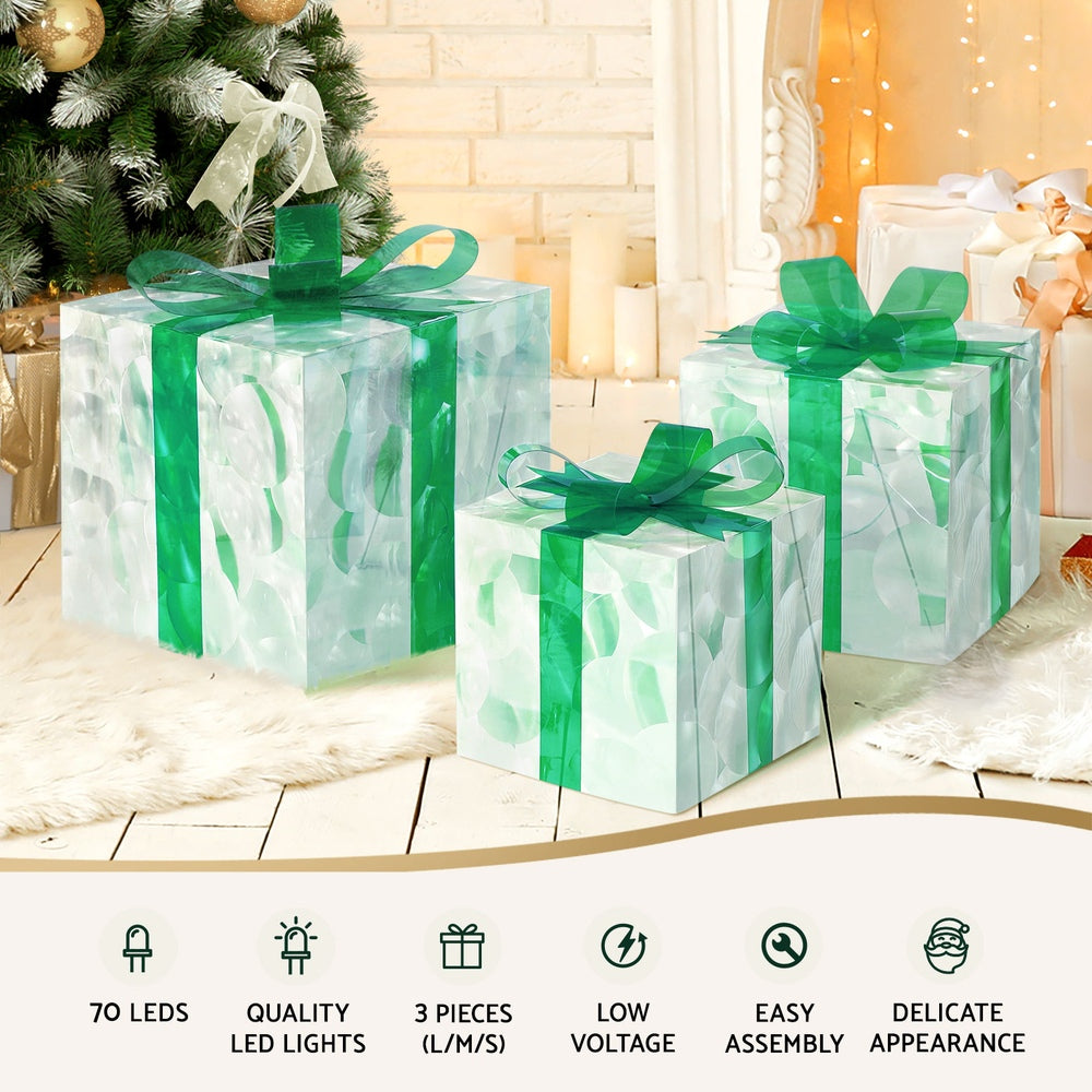 Jingle Jollys 70 LED Light-Up Gift Box Decorations, Set of 3